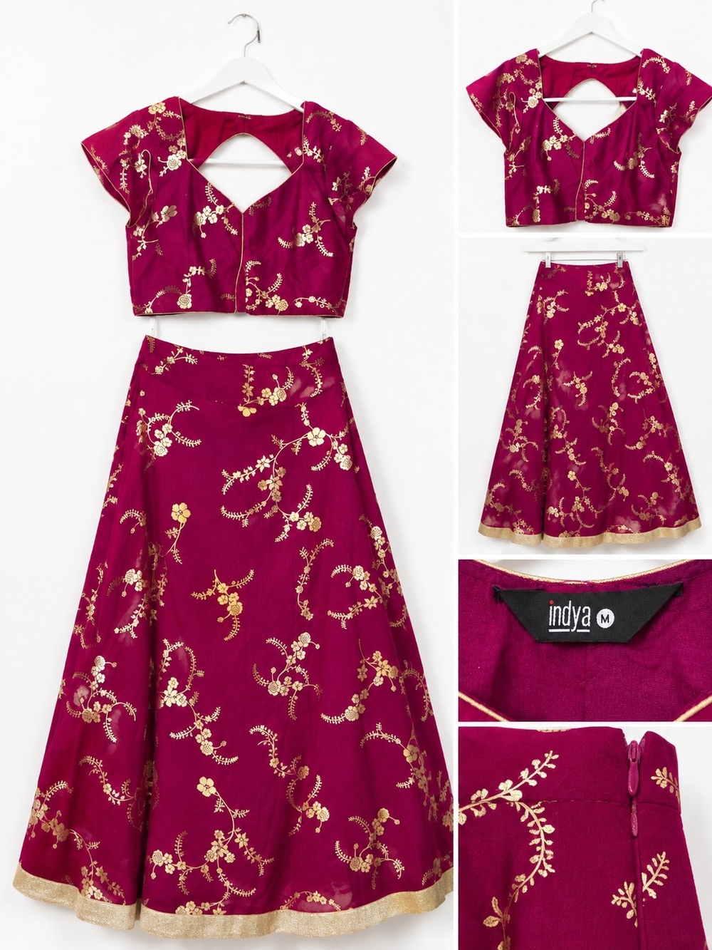 Indya Wine & Gold Color Two-Piece Skirt Set